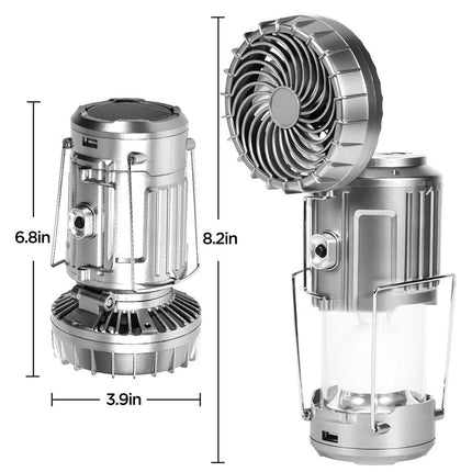 Portable Solar Camping Lantern with Fan USB Rechargeable Outdoor Tent LED Lights