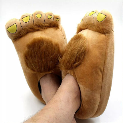 Light Brown Winter Furry Warm Slippers Funny Big Hairy Savage Hobbit Feet Plush Home Shoes