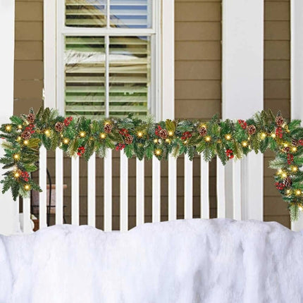9ft Pre-lit Garland Christmas Decoration Artificial Greenery Pine Flower Flocked
