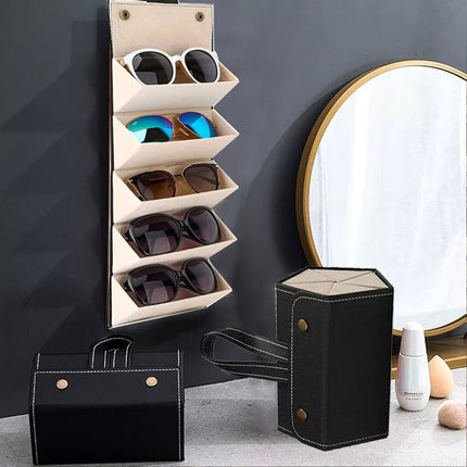 Black 5 Slot Eyeglasses Holder Storage Box Sunglasses Case Glasses Organizer