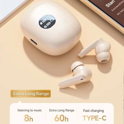 Cream White Sweatproof Wireless Bluetooth Earphones Headphones Sport Gym Earbuds with Mic