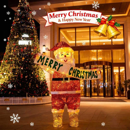 Christmas Decoration Santa with LED Lights Light up Solar Iron Frame Door Decor