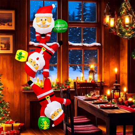 8Ft Inflatable Christmas Cute Funny Hanging Santa Claus With LED lights Xmas