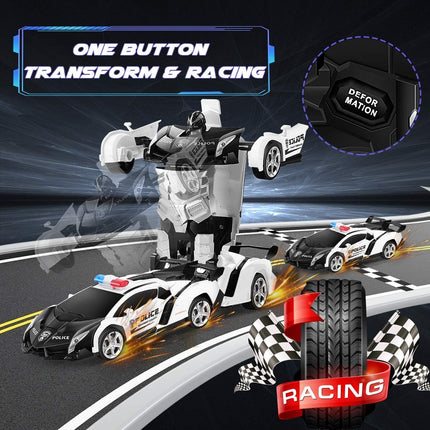 Transformer RC Robot Car 2 IN1 Remote Radio Control Xmas Gift Toys for Kids Black/White