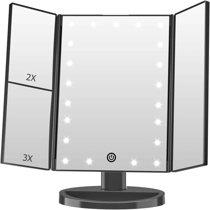 Tri-fold LED Makeup Mirror Magnifying Touch Rechargeable Travel Pocket Mirrors