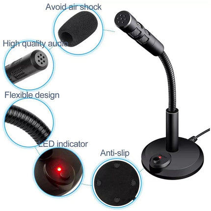 Desktop Mini USB Stand Microphone Mic For Desktop Laptop PC Computer 360°