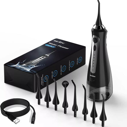Cordless Water Flosser Dental Oral Irrigator Floss Pick Teeth Cleaner w/Jet Tips Black