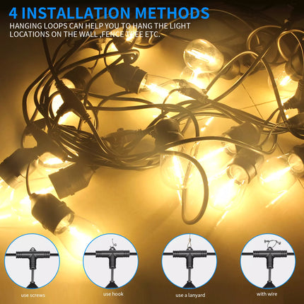 Solar Power 15LED 48FT Festoon String Lights Wedding Party Lights Waterproof