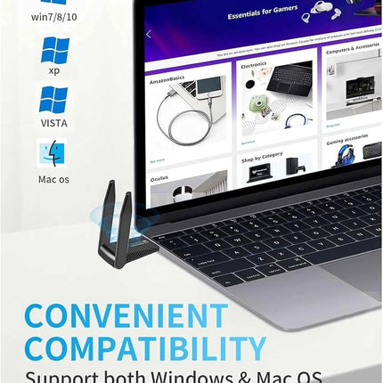 1300Mbps USB 3.0 Wireless WiFi Receiver Bluetooth Adapter 5GHz Dual Band Dongle