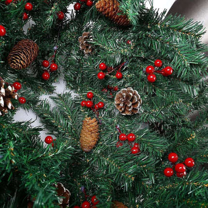 9FT Christmas Garland + LED Lights Pinecones Berry Bushy Wreath Stairs Fireplace