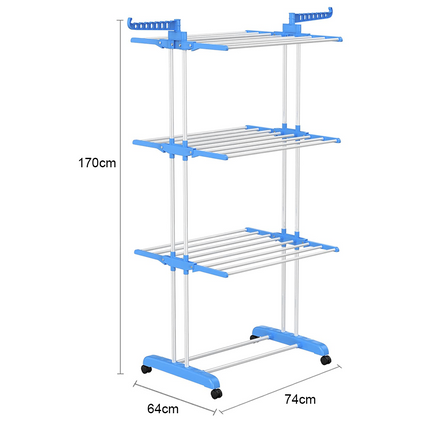 Movable Foldable Clothes Airers Drying Rack Slidable Wheels Space Save