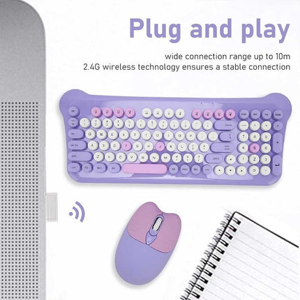 Purple Cute Auto Sleeping Wireless Keyboard Mouse Set Bluetooth Gamming Computer Laptop