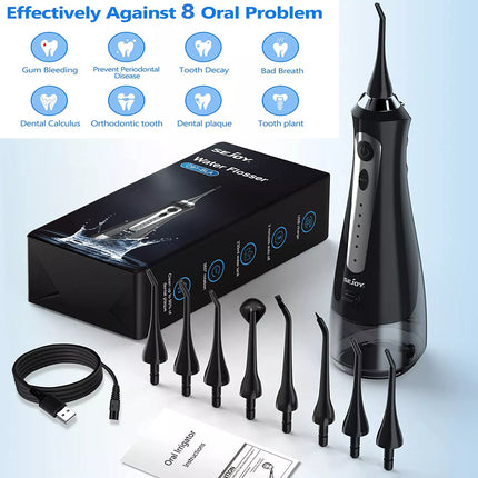 Cordless Water Flosser Dental Oral Irrigator Floss Pick Teeth Cleaner w/Jet Tips Black