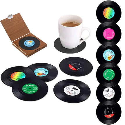 18PCS Retro Record Disk Coasters Vinyl Drinks Holder Non-Slip Mug Pads Placemat