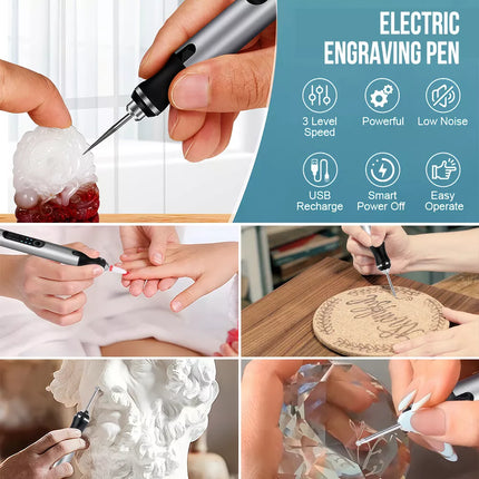 Set Electric Engraving Pen Cordless Carving Pen USB Micro Engraver with 37 Bits