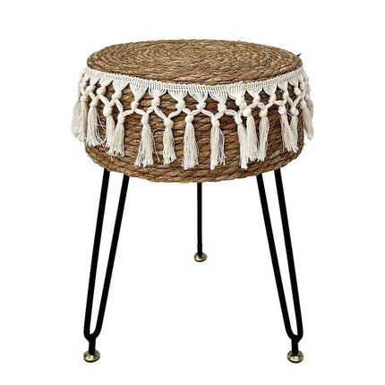 Dark Brown Footstool Natural Seagrass Hand Weave Vanity Makeup Stool Pastoral Style Au