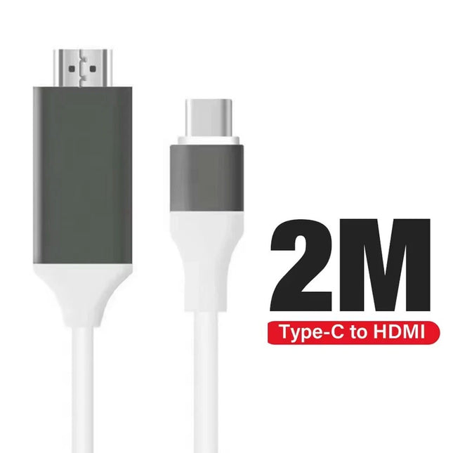 White 2M 4K USB C to HDMI Cable Type Adapter For iPhone 16 MacBook iPad Android Tab