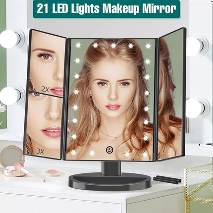 Tri-fold LED Makeup Mirror Magnifying Touch Rechargeable Travel Pocket Mirrors