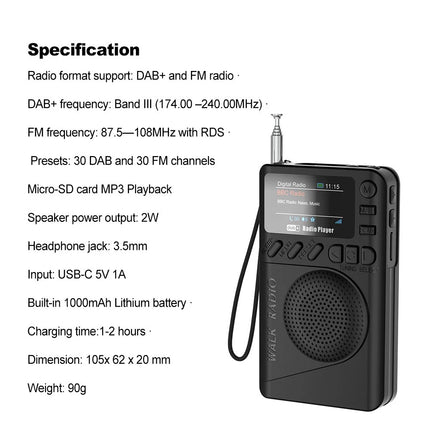 Portable Mini Pocket DAB/DAB + Digital Receiver MP3 Player FM Radio Rechargeable