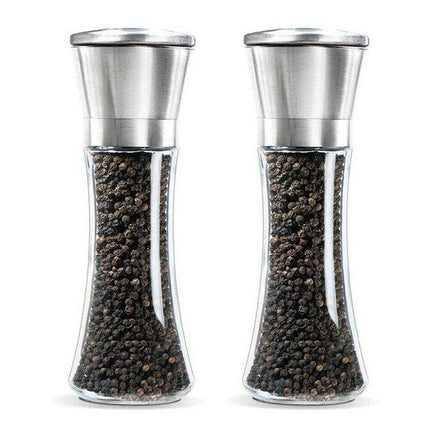 2x Stainless Steel Salt and Pepper Grinder Manual Ceramic Mills Glass Kitchen