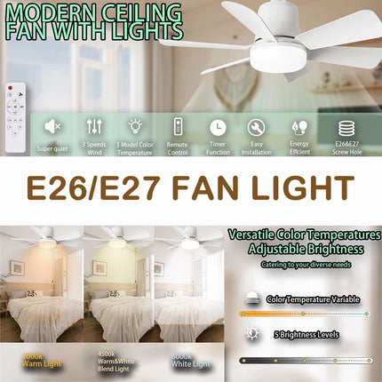 Socket Ceiling Fans with Lights and Remote- Socket Fan light with Dimmable Led