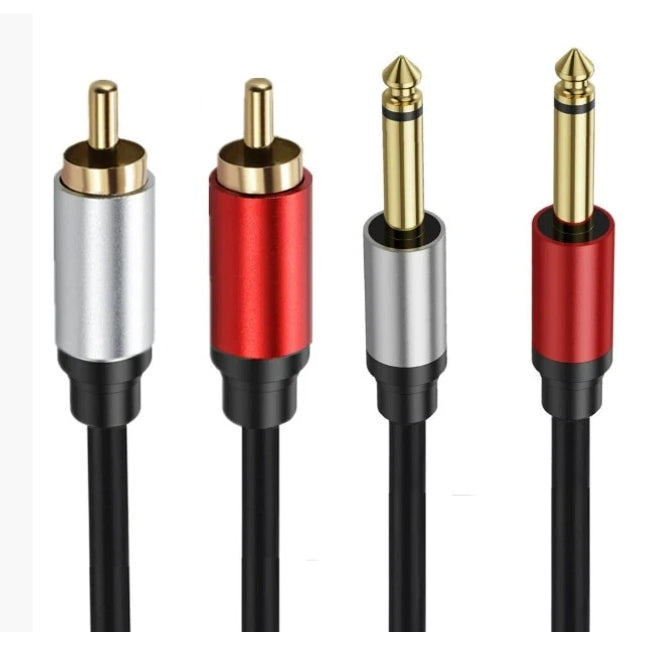Dual 6.35mm 1/4 TS Mono Male to Dual 2 RCA Male Adapter Audio Cable