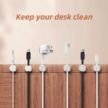 6Pcs White Adhesive Cable Wire Clips Tidy Cord Organiser USB Charger Holder Set