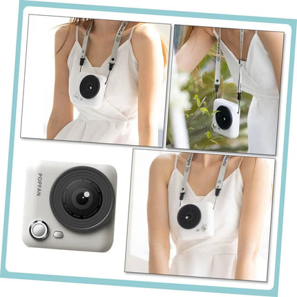 White-Camera Neck Fan Bladeless Hanging Air Cooler USB Rechargeable Portable Personal