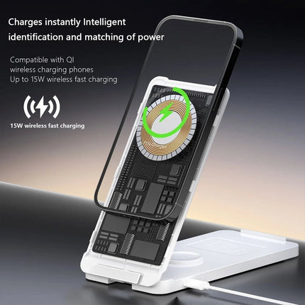 White Foldable Wireless Charger Dock Charging Station For Apple Watch iPhone 16 15