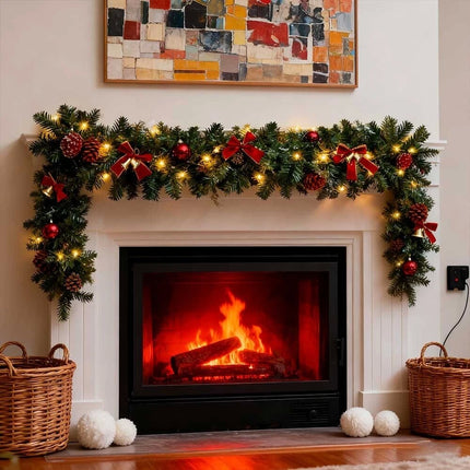 9Ft Pre-Lit Christmas Garland Festive Artificial Decoration with LED Lights