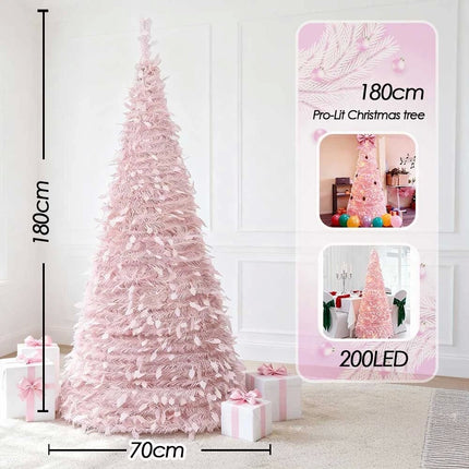 Pre-Decorated Pink Christmas Tree Foldable Holiday Decoration LED lights Xmas