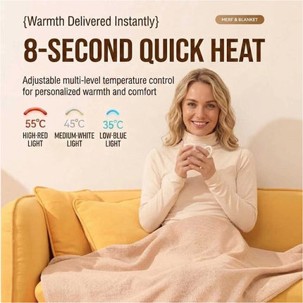 USB Electric Warming Throw Blanket Portable Poncho Shawl -Beige
