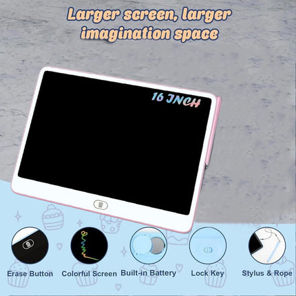 Pink 16" LCD Kids Writing Tablet Drawing Board Hand writing Pad Boys Girls Toy
