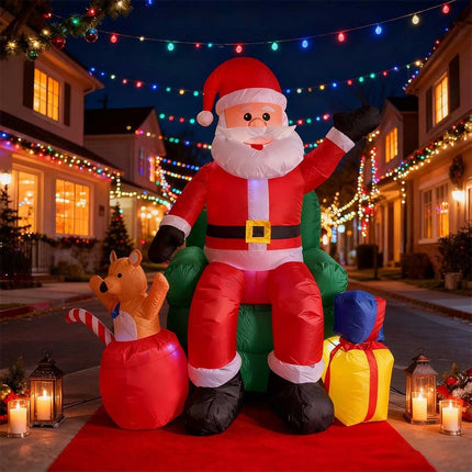 7.5ft Inflatable Santa Claus on Sofa with Gift Box Built-in LED Lights Christmas