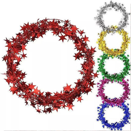 6 Color 7.5M Christmas Hanging Star Pine Tree Garland Rattan Xmas Party Wedding Ornament