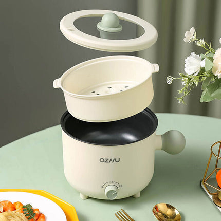Green&White with Steamer 1.8L Portable Electric Hot Pot Trio Power Cooker Non Stick Pot Steamer 220V