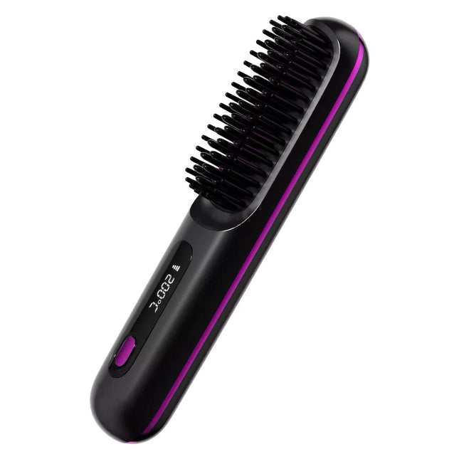 Cordless Hair Straightener Brush Straighteners Portable Hot Comb Rechargeable Black