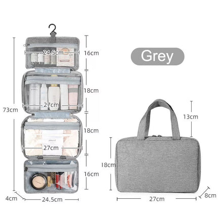 Large Hanging Hook Toiletry Bag Waterproof Travel Makeup Cosmetic Organizer Case Grey