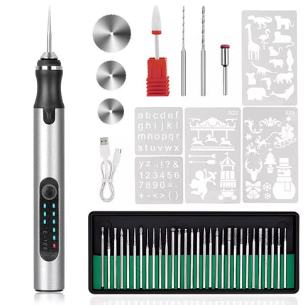 Set Electric Engraving Pen Cordless Carving Pen USB Micro Engraver with 37 Bits