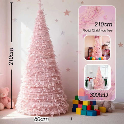 Pre-Decorated Pink Christmas Tree Foldable Holiday Decoration LED lights Xmas