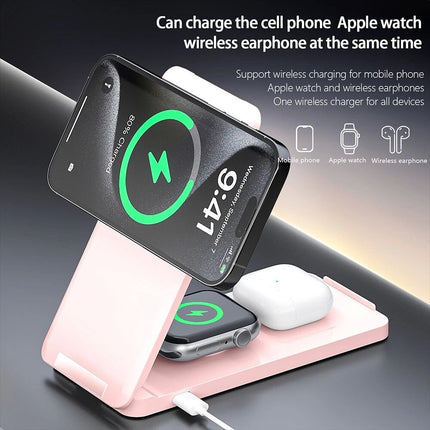 Pink Foldable Wireless Charger Dock Charging Station For Apple Watch iPhone 16 15