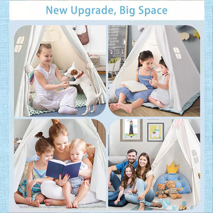 135cm Teepee Tent Kids Cotton Canvas Play House Boys Girls Gift Indoor With Dec Balls