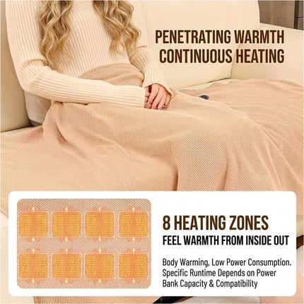 USB Electric Warming Throw Blanket Portable Poncho Shawl -Beige