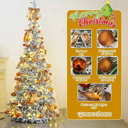 Pre-Decorated Christmas Tree Foldable Holiday Decoration With LED lights Xmas