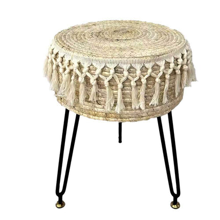 Brown Footstool Natural Seagrass Hand Weave Vanity Makeup Stool Pastoral Style Au