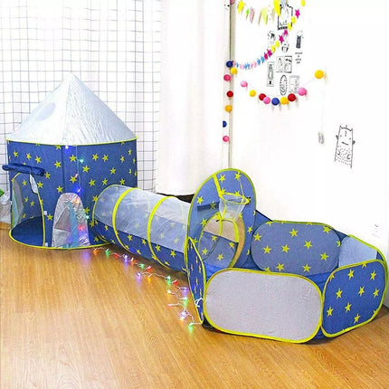 3 In 1 Play Tent Kids Toddlers Crawl Tunnel Pop Up Playhouse Ball Pit Play Tent Blue