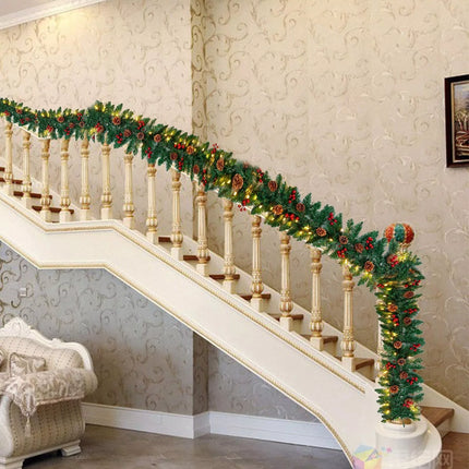 9FT Christmas Garland + LED Lights Pinecones Berry Bushy Wreath Stairs Fireplace