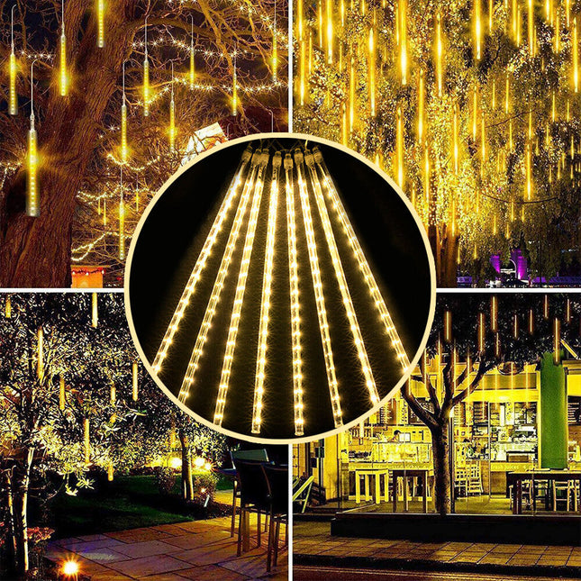 Warm White 288 LEDS Christmas Solar Meteor Shower Lights Falling Star Rain Drop Icicle Light