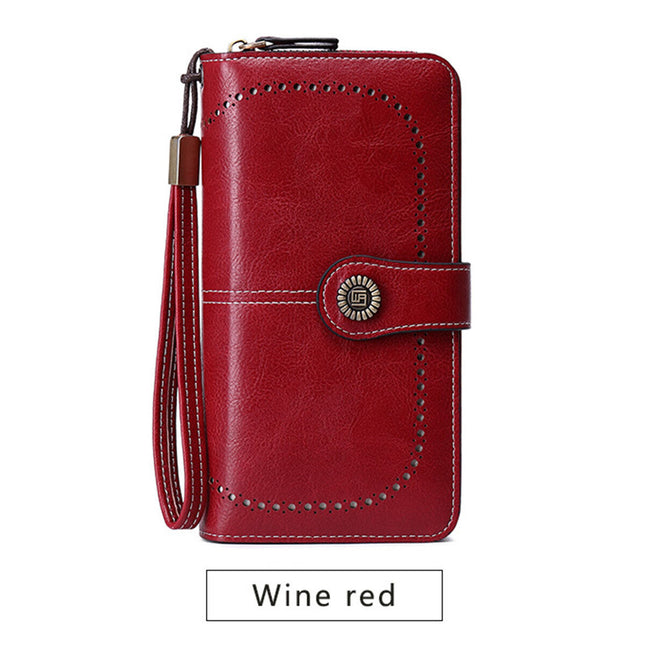 Red Women Leather Zipper Wallet Lady Long Purse Card Holder Coin Case Handbag Clutch