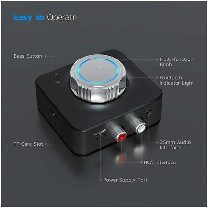 Bluetooth 5.0 Receiver 3.5mm AUX To 2RCA Audio Stereo Wireless Adapter